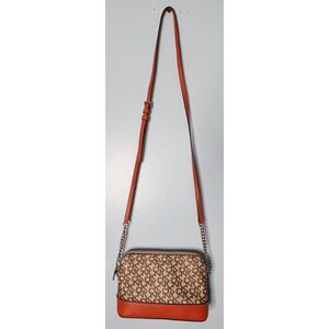 DKNY Crossbody Bag Monogram Logo Bryant Park Dome Purse Satchel Orange Trim‎ EXC